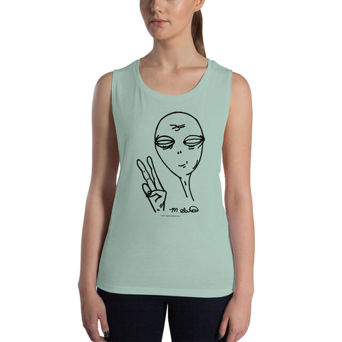 Peaceful Alien - Ladies&rsquo; Muscle Tank - Unminced Words